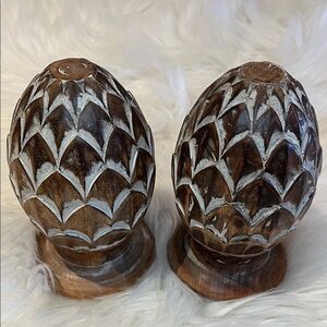 Hand-Carved Wooden Decorative Pineapple Finials - Brown (2pc)
